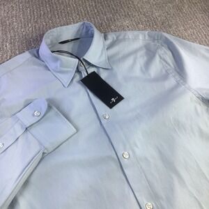 7 For All Mankind Mens Popeline Ice Blue Long Sleeve Button Dress Shirt Sz M NWT